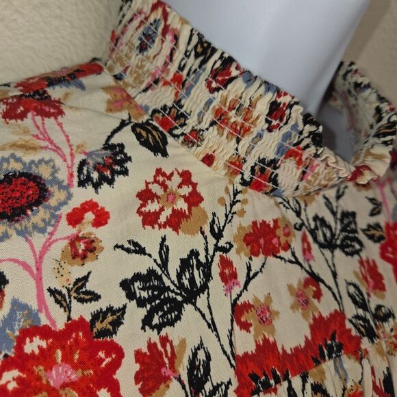 Loft Floral Mock Neck Boho Blouse Top Size Medium - Picture 5 of 8